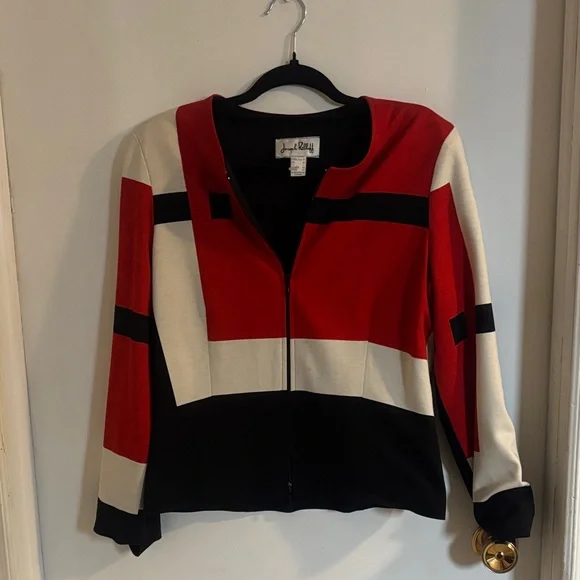 Joseph Ribkoff Red and Black Colorblock Jacket - Picture 4 of 5